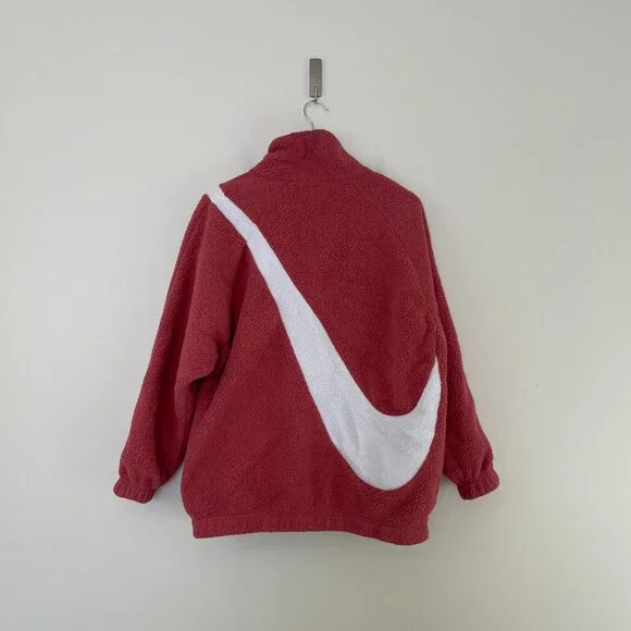 Nike Reversible Big Swoosh Full Zip Sherpa Jacket in Pink Size XS - Picture 2 of 7